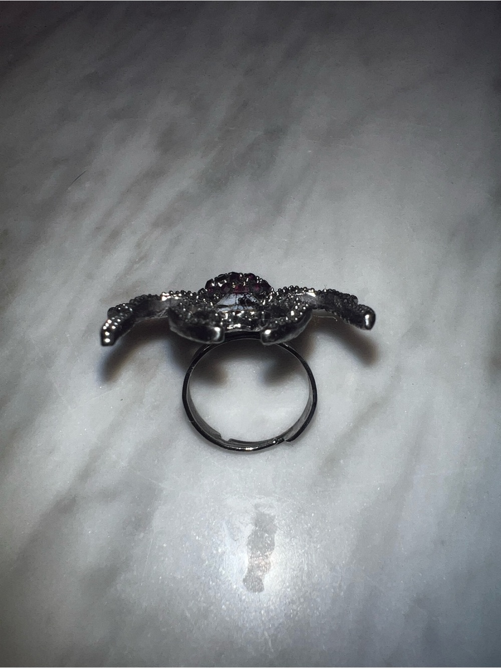 Pier 1 Silver-Tone Spider Ring with Purple Crystal Accents Adjustable Halloween - Picture 3 of 6